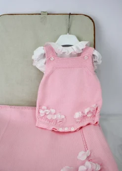 Le Coconne Salopette Rosa con Fiori per Neonate
