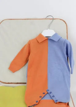 Le Coconne Tutina Azzurro/Arancio per Neonati