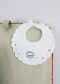 Marlù Bavetta Bianco/Azzurro con Ricamo per Neonati