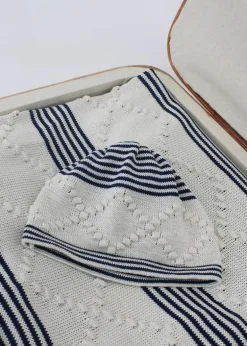 Marlù Cappello Bianco/Blu a Righe per Neonati