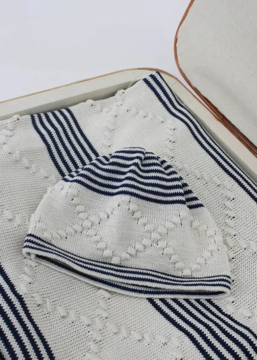 Marlù Cappello Bianco/Blu a Righe per Neonati