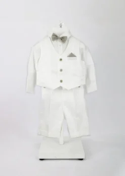 Marlù Completo Panciotto con Camicia e Pantaloni Bianchi per Neonati