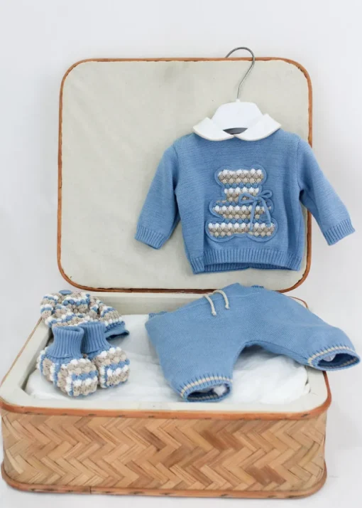 Marlù Coordinato Celeste/Ecru per Neonati