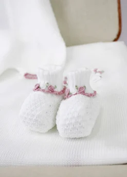 Marlù Scarpine Bianche/Rosa con Ricami Fiori per Neonate