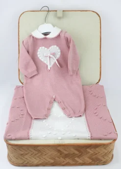 Marlù Tutina Rosa/Bianca con Ricami e Cuore per Neonate