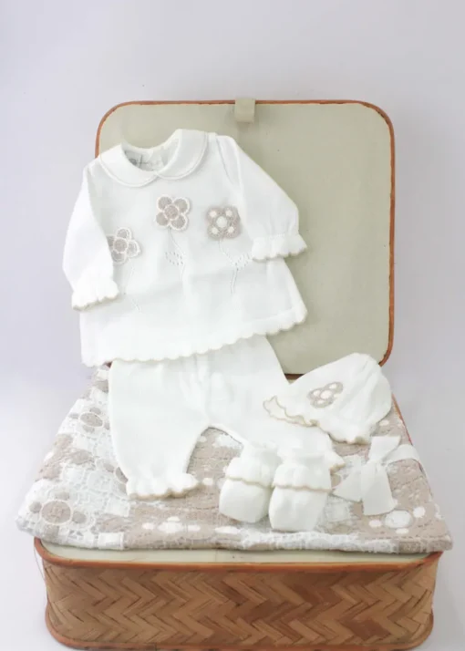 Marlu Corredino Bianco/Sabbia con Completo per Neonate