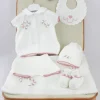 Marlu Corredino con Completo Bianco/Rosa con Ricami per Neonate