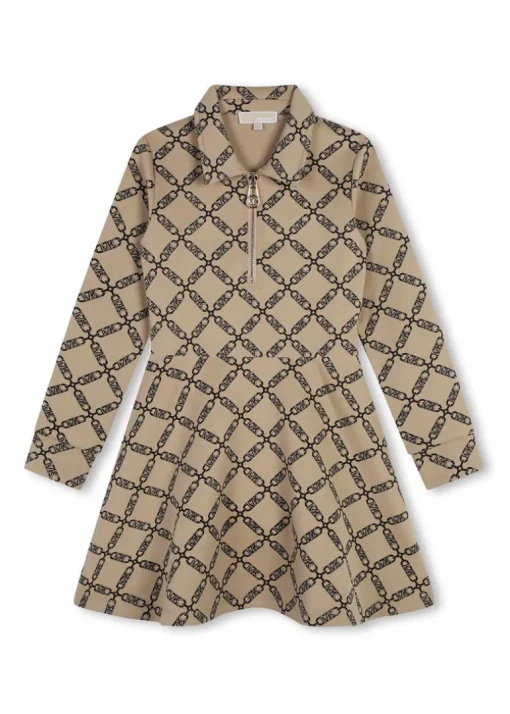 Michael Kors Kids Abito Beige con Logo Monogram per Bambine