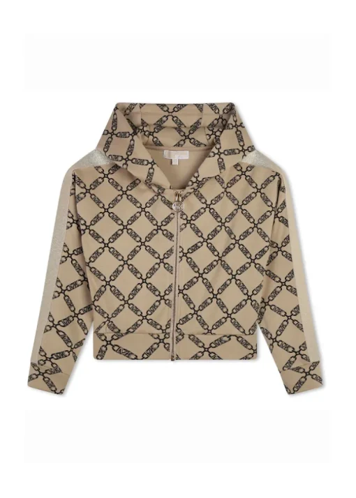 Michael Kors Kids Felpa Beige con Cappuccio con Logo Monogram per Bambine