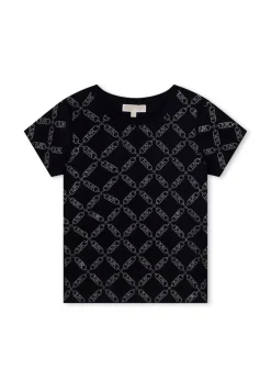 Michael Kors T-shirt Nera con Logo All-over per Bambine