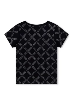 Michael Kors T-shirt Nera con Logo All-over per Bambine