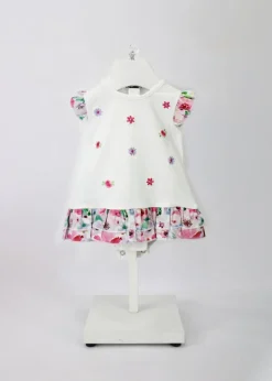 Minibanda Abito Bianco Floreale con Culotta per Neonate