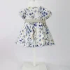 Minibanda Abito Bianco Floreale con Fascia e Fiocco per Neonate