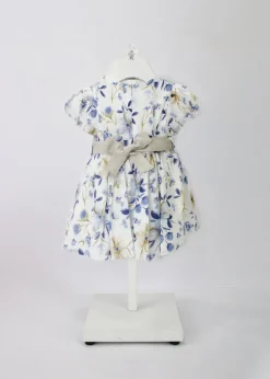 Minibanda Abito Bianco Floreale con Fascia e Fiocco per Neonate