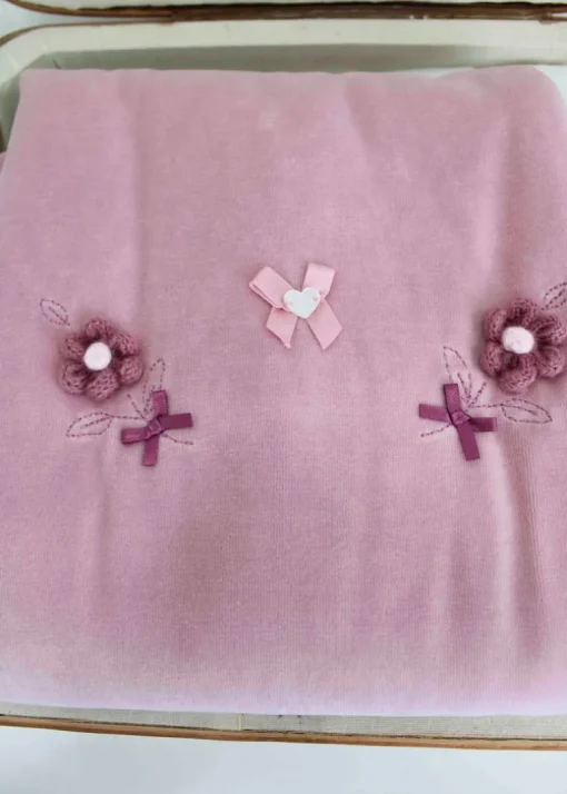 Minibanda Coperta Rosa con Ricamo Fior per Neonate
