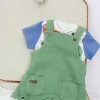 Minibanda T-shirt con Stampa con Salopette Verde per Neonati