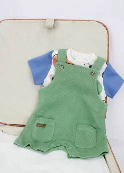 Minibanda T-shirt con Stampa con Salopette Verde per Neonati