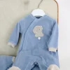 Minibanda Tutina Celeste/Beige con Ricamo per Neonati