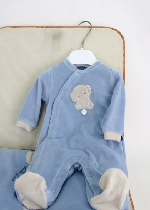 Minibanda Tutina Celeste/Beige con Ricamo per Neonati