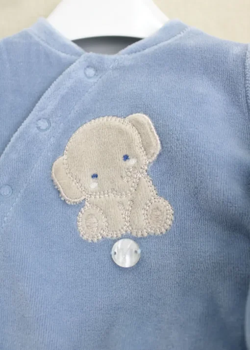 Minibanda Tutina Celeste/Beige con Ricamo per Neonati