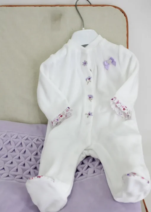 Minibanda Tutina Panna/Lilla con Decori per Neonate