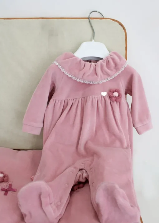 Minibanda Tutina Rosa con Ricamo Fiori per Neonate