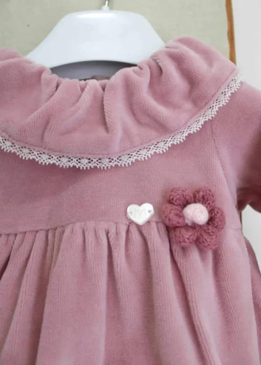 Minibanda Tutina Rosa con Ricamo Fiori per Neonate