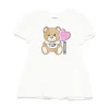 Moschino Kids Abito Bianco con Stampa e Ruches per Neonate