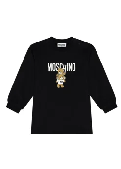 Moschino Kids Abito Lunghe Maniche Nero con Stampa per Neonate