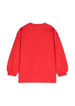 Moschino Kids Abito Lunghe Maniche Rosso con Stampa per Neonate