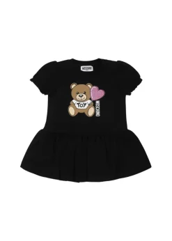Moschino Kids Abito Nero con Stampa e Ruches per Neonate