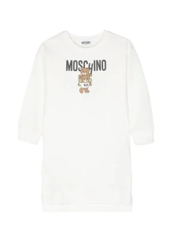 Moschino Kids Abito Panna con Stampa Logo per Bambine