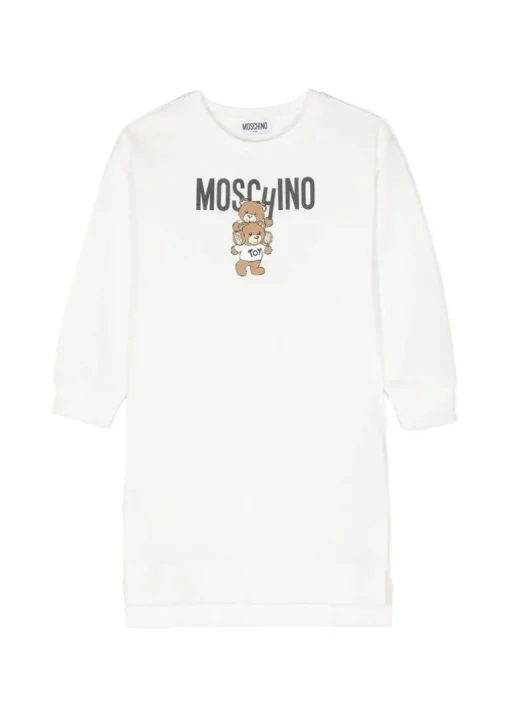 Moschino Kids Abito Panna con Stampa Logo per Bambine