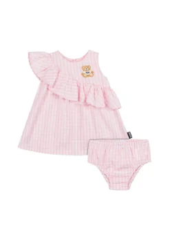 Moschino Kids Abito Rosa a Quadri con Culotte per Neonate