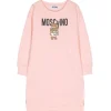 Moschino Kids Abito Rosa Chiaro con Stampa Logo per Bambine