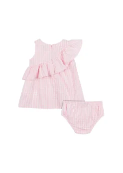 Moschino Kids Abito Rosa a Quadri con Culotte per Neonate