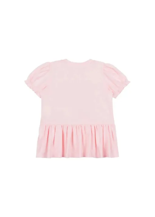 Moschino Kids Abito Rosa con Stampa e Ruches per Neonate