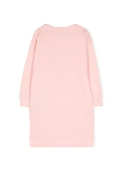 Moschino Kids Abito Rosa Chiaro con Stampa Logo per Bambine