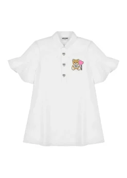 Moschino Kids Abito Svasato Panna con Ruches per Bambine