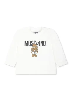 Moschino Kids Blusa Panna con Stampa Logo Teddy Bear per Neonati