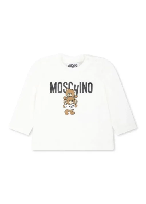 Moschino Kids Blusa Panna con Stampa Logo Teddy Bear per Neonati