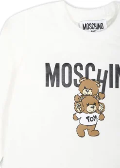 Moschino Kids Blusa Panna con Stampa Logo Teddy Bear per Neonati