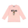 Moschino Kids Blusa Rosa con Stampa Logo Teddy Bear per Neonati