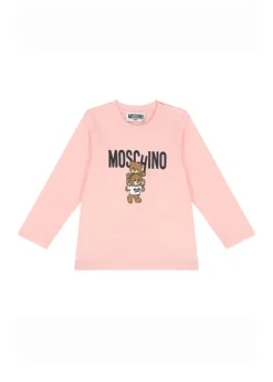 Moschino Kids Blusa Rosa con Stampa Logo Teddy Bear per Neonati