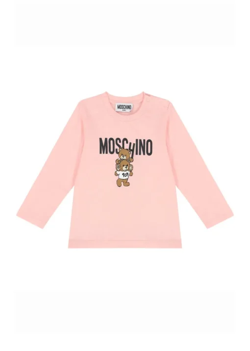 Moschino Kids Blusa Rosa con Stampa Logo Teddy Bear per Neonati