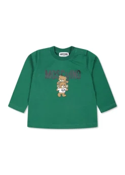 Moschino Kids Blusa Verde con Stampa Logo Teddy Bear per Neonati