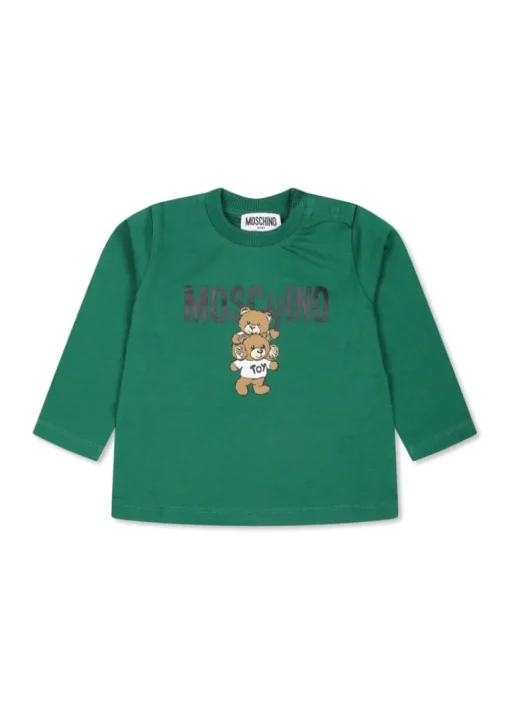 Moschino Kids Blusa Verde con Stampa Logo Teddy Bear per Neonati