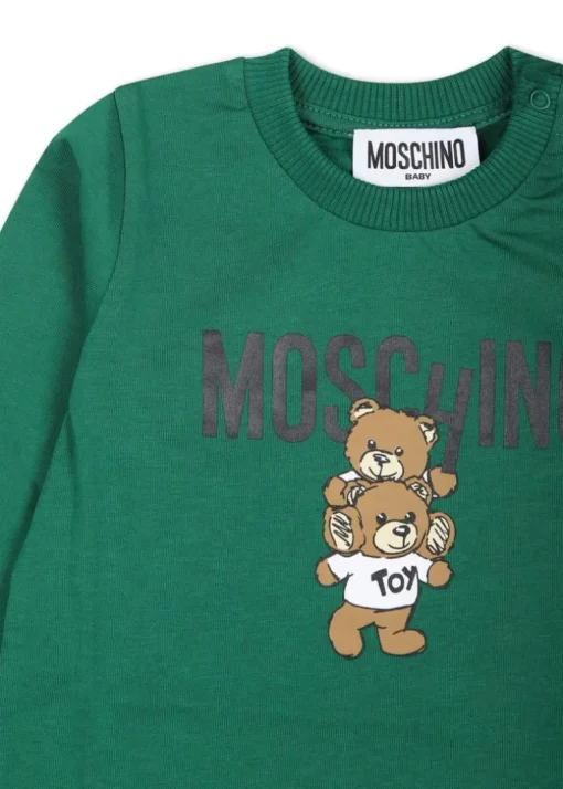 Moschino Kids Blusa Verde con Stampa Logo Teddy Bear per Neonati
