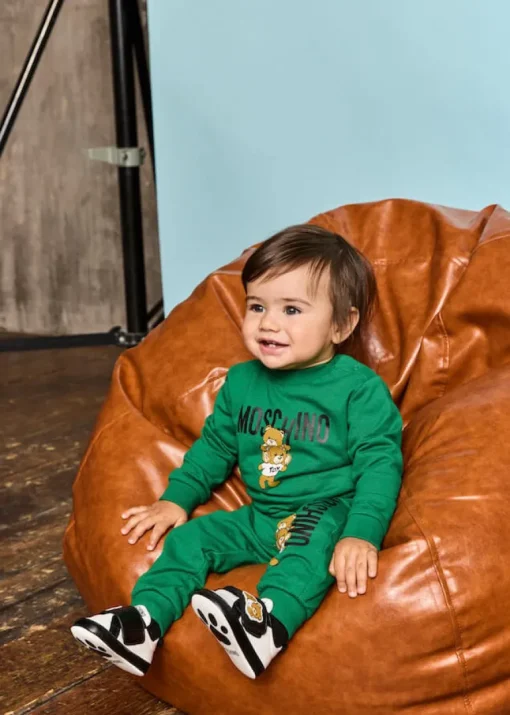 Moschino Kids Blusa Verde con Stampa Logo Teddy Bear per Neonati