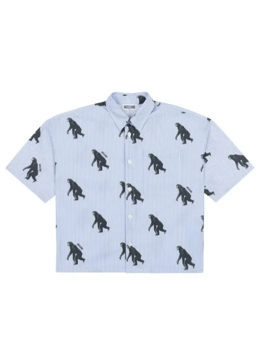 Moschino Kids Camicia a Righe con Stampa Monkey per Bambini